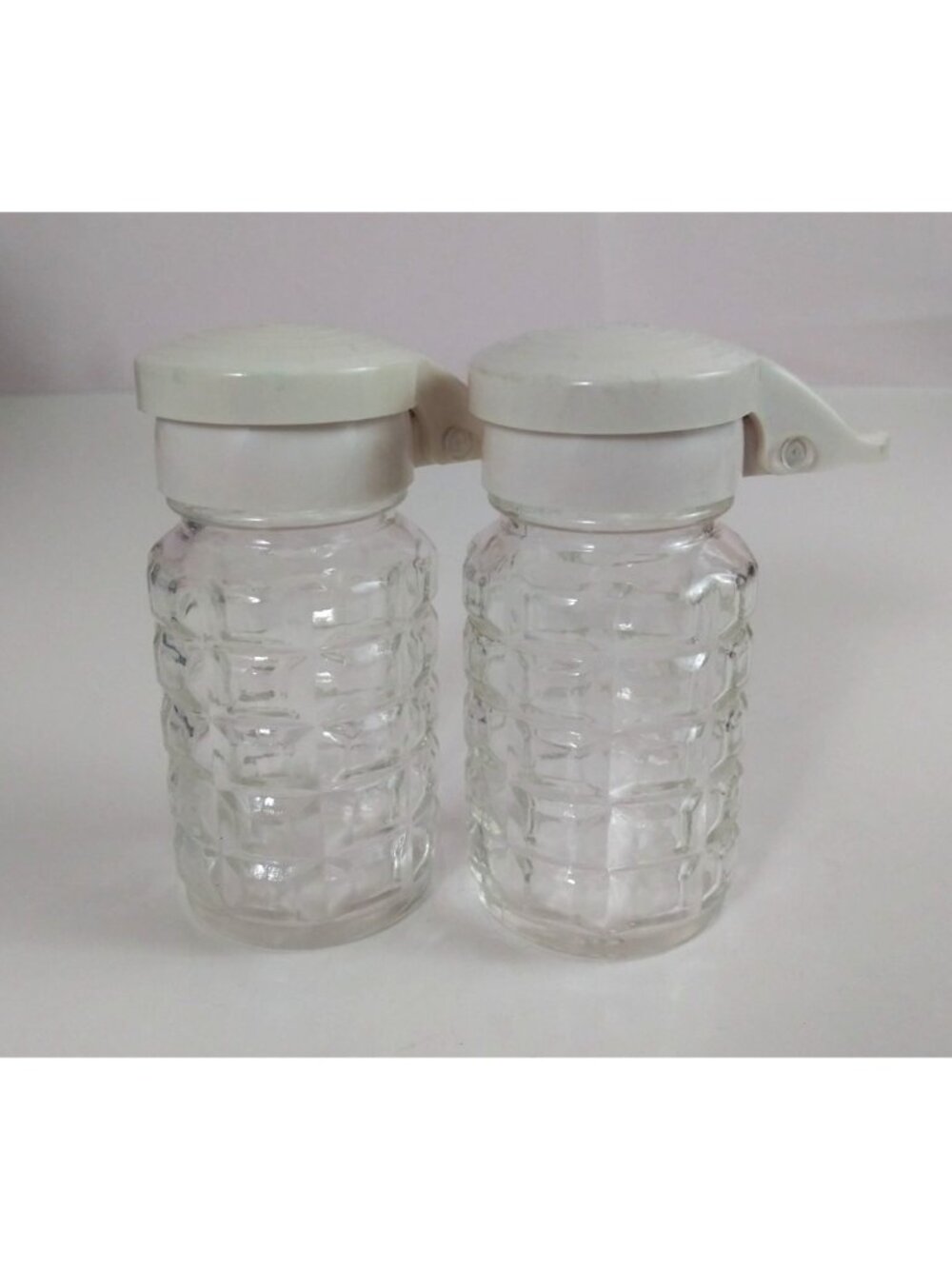 Vintage Tablecraft Moisture Proof Waffle Design Glass Salt & Pepper Shakers